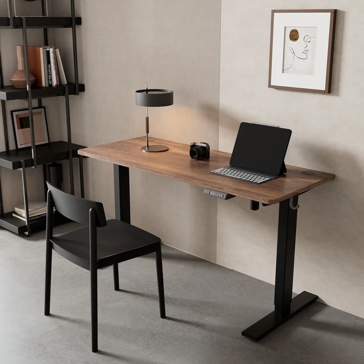 HOMAVO höhenverstellbarer Schreibtisch 80×180 cm, mit Memory- und Anti-Kollisionsfunktion, USB-A- und USB-C-Anschlüssen, Höhe 70–120 cm, Nussbaum – Bild 2