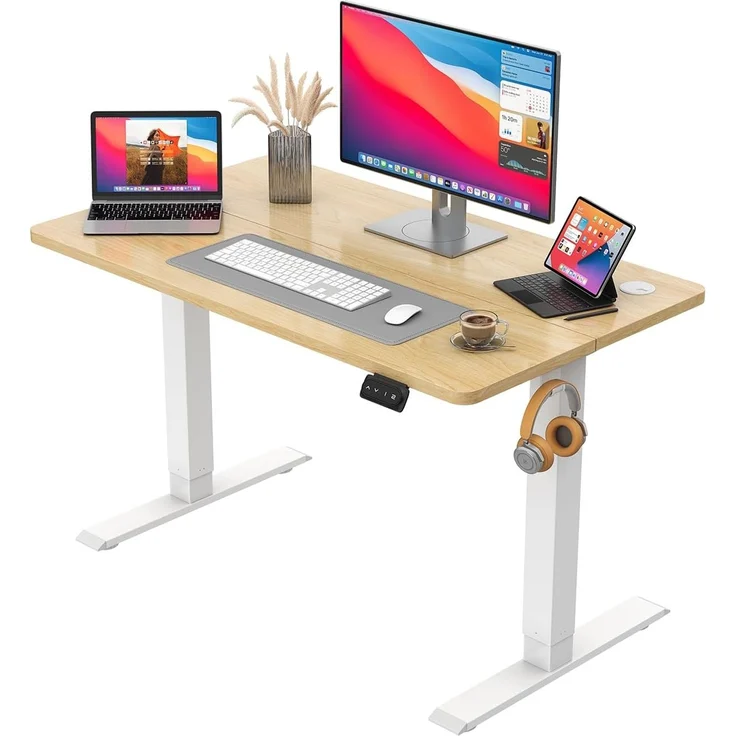 JUMMICO HöHenverstellbarer Schreibtisch Standing Desk Elektrischer Schreibtisch Höhenverstellbar mit Memory-Funktion 100x60 cm,Beige – Bild 1
