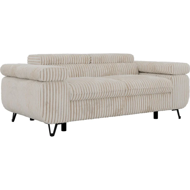 2-Sitzer Polstercouch PETER mit verstellbaren Armlehnen und Kopfstütze, Gepolsterte Couch, Wellenfeder - Beige Cord – Bild 6