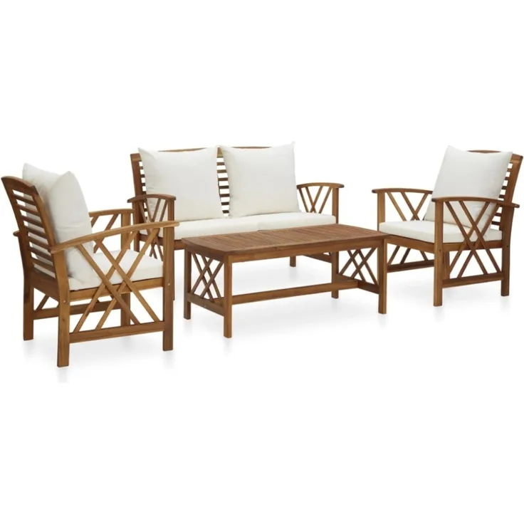 vidaXL 4-tlg. Garten-Lounge-Set mit Auflagen Massivholz Akazie 3057987