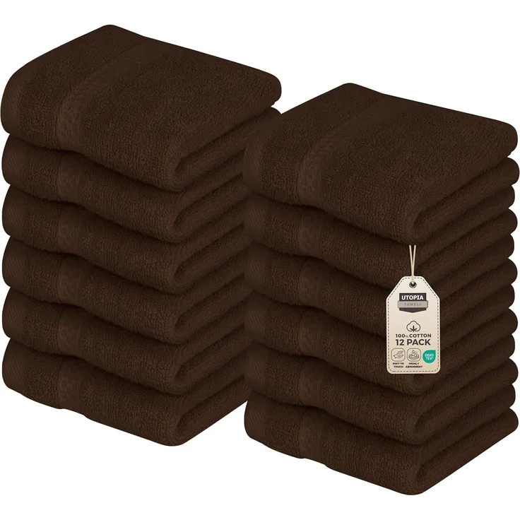 Utopia Towels - 12er Pack Seiftücher mit Aufhängeschlaufen 30x30 cm, aus 100% Baumwolle weiche und saugfähige Waschlappen für die Gesichtsreinigung (Braun) – Bild 1