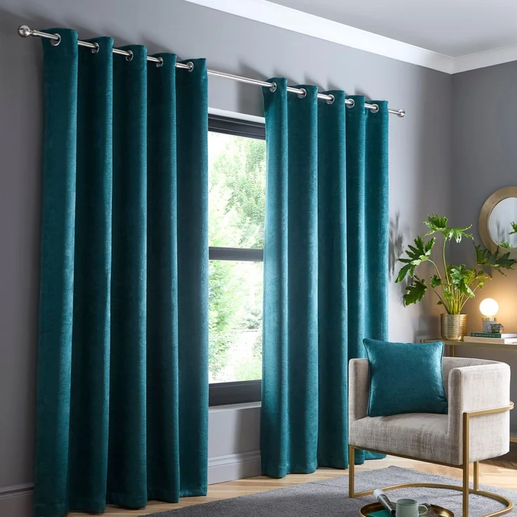 Fusion Strata Vorhänge mit Ösen, Waldgrün, B46 x L90 (117 x 229 cm) – Thermovorhänge für Schlafzimmer, Wohnzimmer & Tür – 2 Paneele – Türkis Fensterbehandlung – 100% Baumwolle