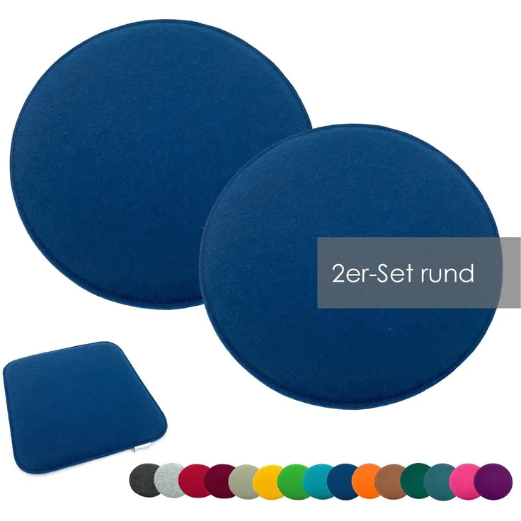 heimtexland Â® Sitzkissen Set Filz Stuhlkissen Stuhlauflage Filzkissen Stuhl Polster Kissen Typ631 2er Set 35 cm Rund Marineblau – Bild 1