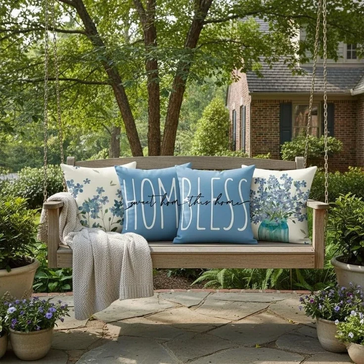 Diwzbyn Kissenbezug 4er Set Wasserdichter Outdoor Kissenbezug 45x45cm, Gartenkissen, Sommer Modern Dekokissen für Balkon Garten Sofa Couch – Bild 3