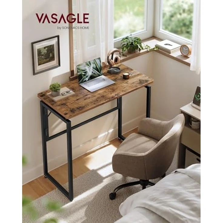 VASAGLE Klapptisch, Kleiner Schreibtisch klappbar, Computertisch, Tischplatte aus einem Stück, abgerundete Ecken, Tisch für Homeoffice, Schlafzimmer, 80x40 cm, vintagebraun LWD151KD01 – Bild 2