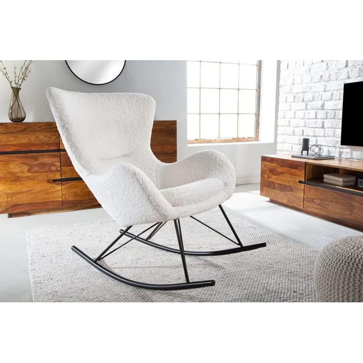 riess-ambiente Schaukelstuhl SCANDINAVIA SWING weiß / schwarz (Einzelartikel, 1 St), Wohnzimmer · Bouclé · Metall · Teddystoff · Schlafzimmer – Bild 4