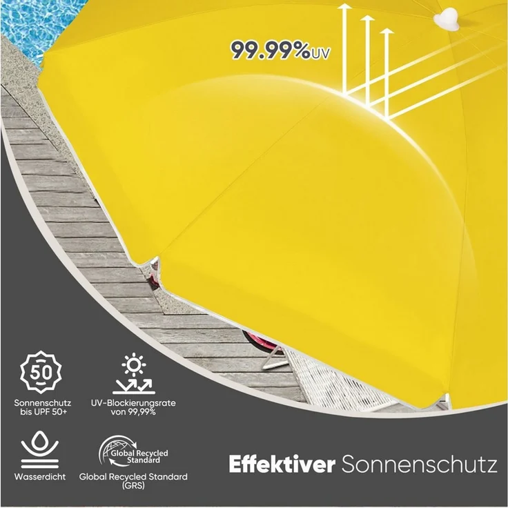 Sekey Sonnenschirm Ø 180 cm Balkonschirm Rund Strandschirm Sonnenschirm mit Schutzhülle, LxB: 180x180 cm, Neigungswinkel verstellbar, Höhe verstellbar, mit Tragetasche – Bild 4