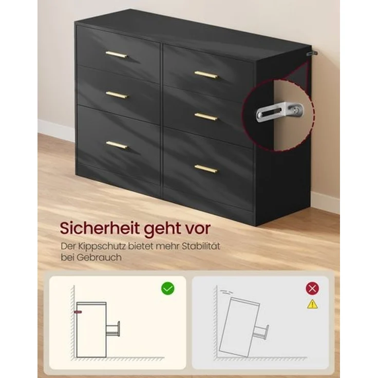 VASAGLE Kommode mit 6 Schubladen, Aufbewahrungsschrank, für Schlafzimmer, Wohnzimmer, 40 x 119 x 78 cm, schwarz – Bild 4