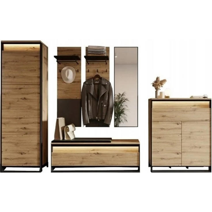 Compleo Garderoben-Set LIMA (Kommode, Schrank, Schuhschrank, 2x Kleiderbügel, Spiegel), Loft Stil – Bild 4