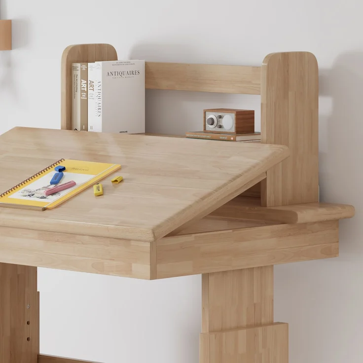 ZUBALIYA klappbare Tischplatte / Kindertisch, mit sicherheitszertifiziert und buchstütze, fürs Kinderzimmer, Massivholz, Samt, Natur – Bild 21