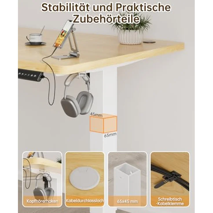JUMMICO Höhenverstellbarer Elektrischer Schreibtisch 180x80 cm mit USB Ladeanschluss, Schreibtisch Höhenverstellbar, Ergonomischer Steh-Sitz Tisch Beige – Bild 7