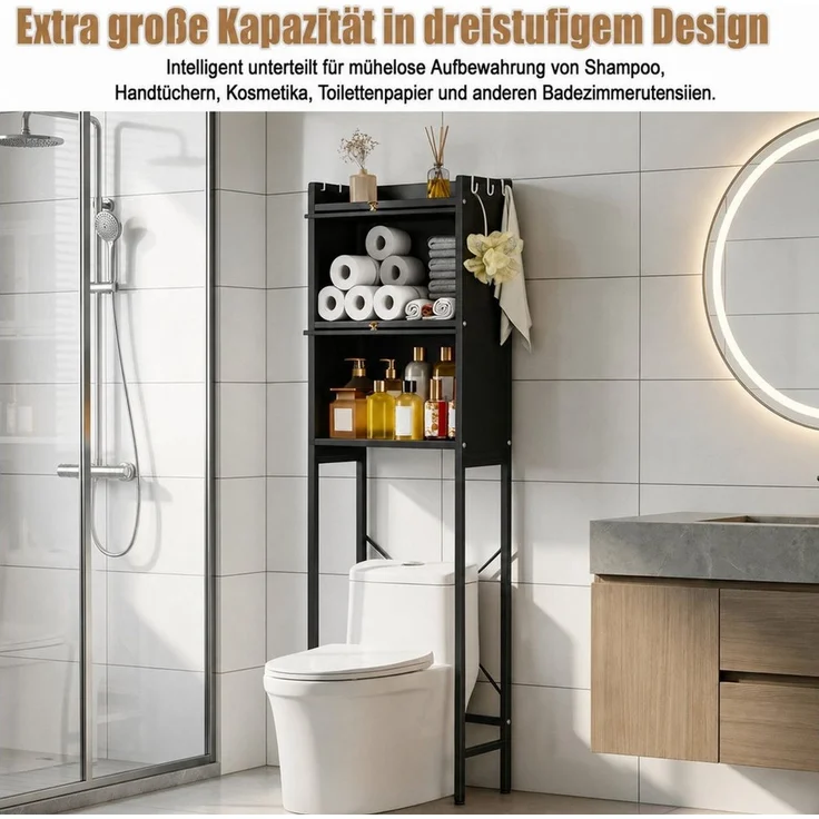 Rutaqian Badregal WC Regal mit Türen ohne Bohren Badezimmerregal Wasserdicht 50x25x165cm, Badregal mit Stauraum und PVC Türen, Platzsparender Badezimmerschrank – Bild 4