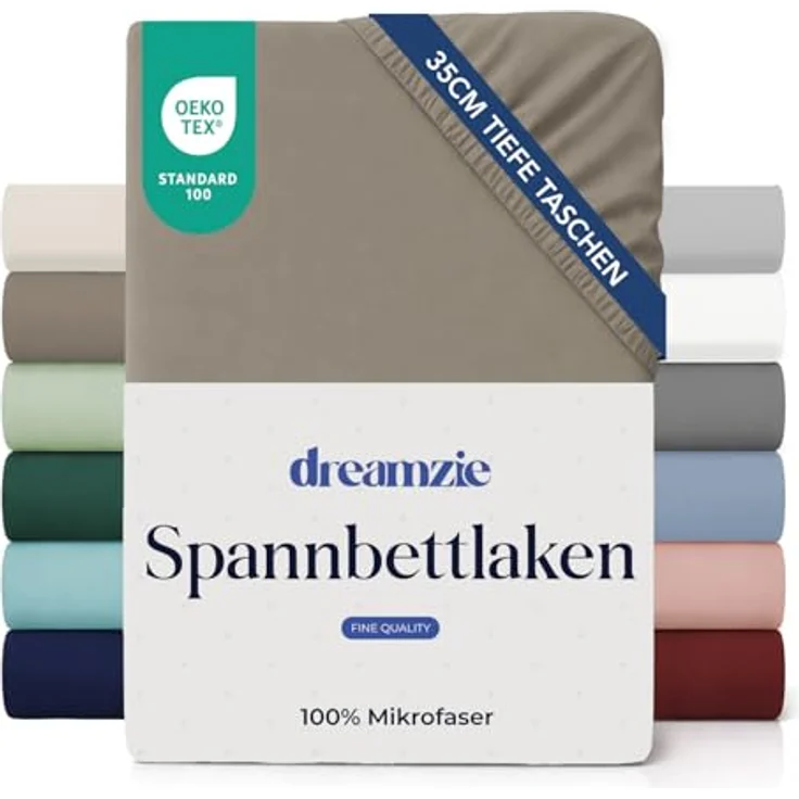 Dreamzie Spannbettlaken 90x200 cm - 35 cm Tiefe Tasche - 100% Mikrofaser Bettlaken - Leinen, Schadstoffgeprüft(Oeko TEX), Bettlaken mit Gummizug – Bild 2