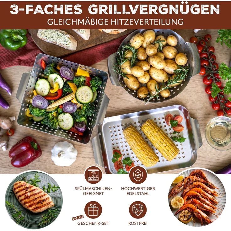 Bremermann Grillplatte 3er Set, Edelstahl Grau – Bild 2