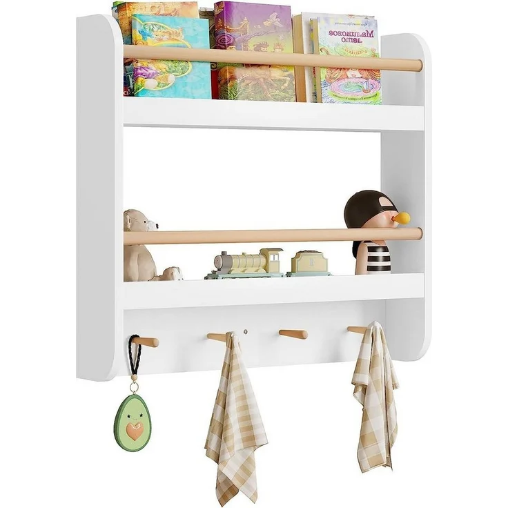Woltu Kinderregal, 1-tlg, Bücherregal Wandregal mit 2 Ablagen 4 Hake aus MDF – Bild 5