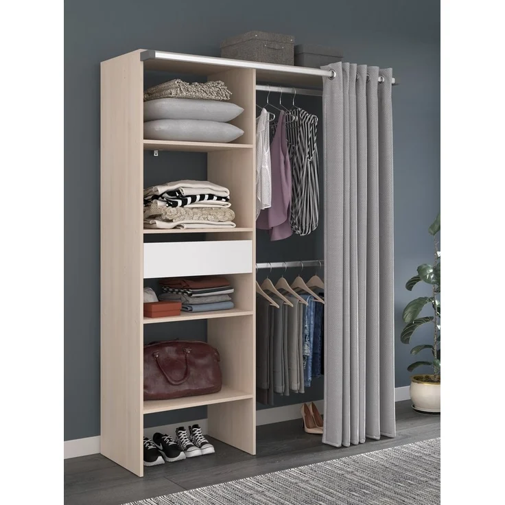 Parisot Kleiderschrank Bari 2 Akazie – 143x182 cm mit Stoffvorhang & Schublade – Bild 1