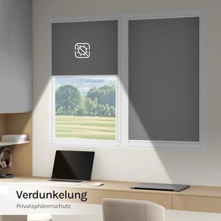 WOLTU Wabenplissee ohne Bohren Verdunklung Thermo Doppelplissee Klemmfix Zweifarbig 105x120 cm Dunkelgrau-weiß, Plissee Faltrollo Sonnen-, Sicht- & Schallschutz, Jalousie Plisseerollo für Fenster & Tür – Bild 5