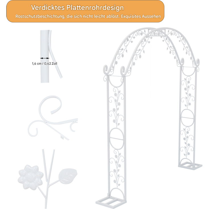 UNHO Gartenbogen aus Metall Weiß 220 x 30 x 240 cm – Bild 3