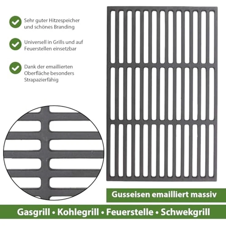 Baumarktplus Grillrost rechteckig emailliert, Gusseisen schwarz, 45x26 cm – Bild 4