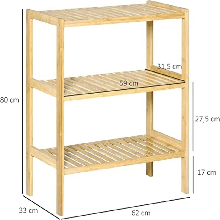 HOMCOM Standregal Küchenregal mit 3 Ebenen, Bambusregal, Mehrzweckschrank 1-tlg, für Wohnzimmer, Natur – Bild 3