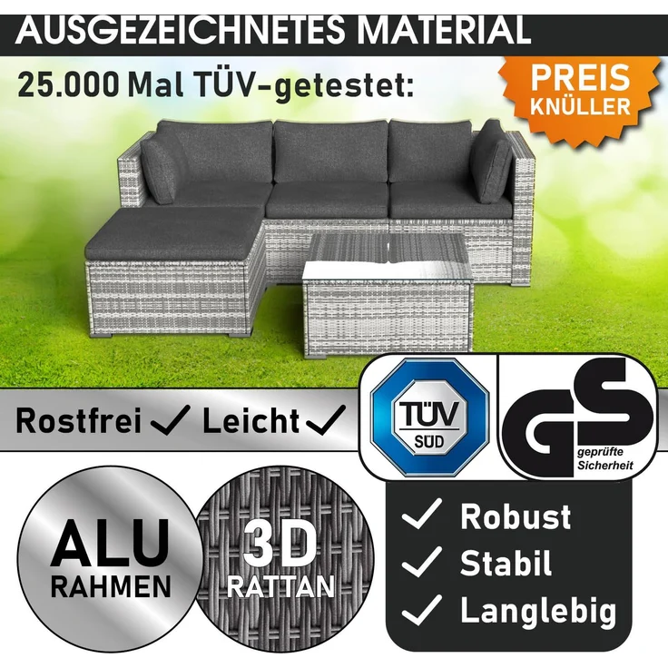 BRAST Gartenmöbel Lounge Sofa Couch Set Royal Grau Poly-Rattan für 4 Personen – Bild 3