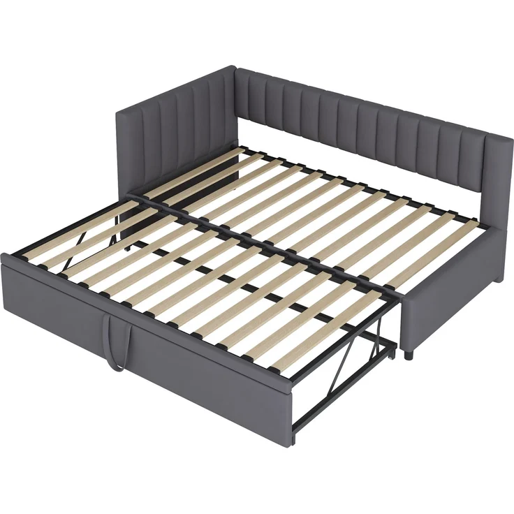 L-förmiges Schlafsofa 90x200 cm mit ausziehbarem Gästebett – Samt Sofa mit Stauraum, Jugendbett, Klappsofa in Dunkelgrau – Bild 8