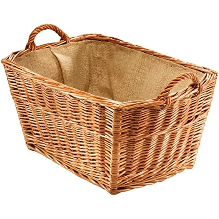 Kobolo Kaminholzkorb Holzkorb eckig gekochte Weide mit Leinenstoff ausgeschlagen – Bild 4