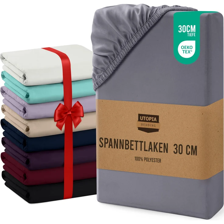 Utopia Bedding - Spannbettlaken 90x200 cm Bis 30 cm - Grau - Oeko-Tex Zertifiziertes - Gebürstete Mikrofaser Spannbetttuch – Bild 1
