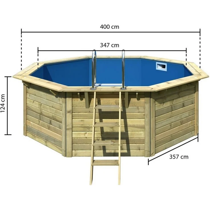 Achteck-Pool X1 400x400 cm, Holz kdi/Folie blau, Karibu – Bild 2
