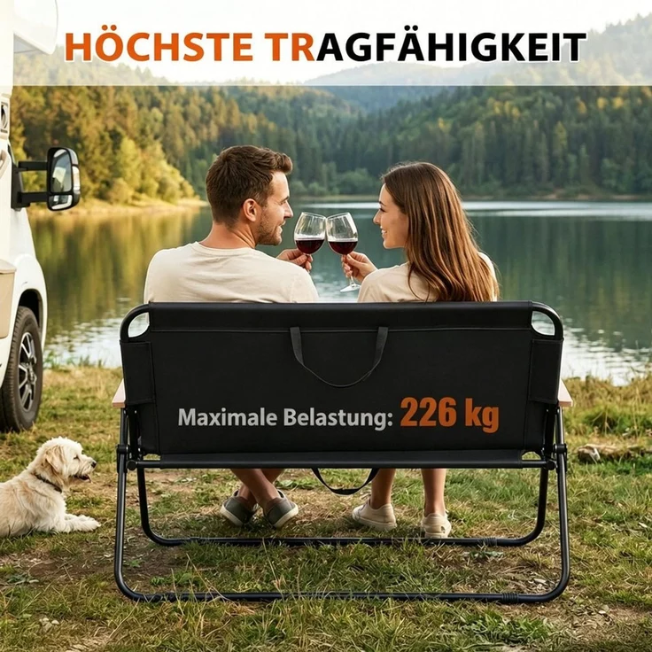 Rutaqian Gartenlounge-Bank Gartenbank Klappbar 2 Sitzer Faltbare Outdoor Sitzbank mit Rückenlehne, Robuste Campingbank mit Armlehne für Terrasse Balkon Garten Camping – Bild 4
