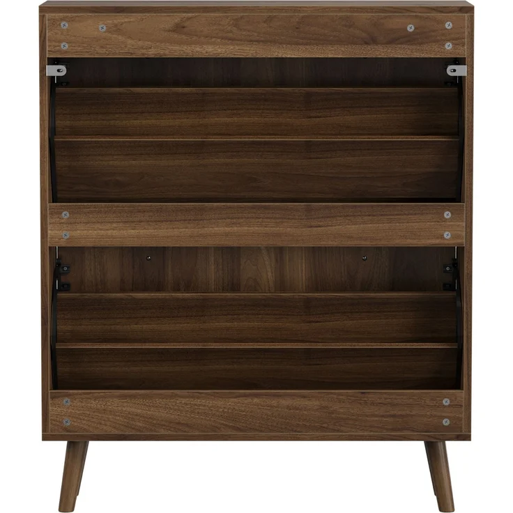 DESVIAE Garderobenschrank Schuhschrank Walnussfarben aus MDF/Spanplatte – 80x95x24 cm – 2 Kippfächer – Bild 9