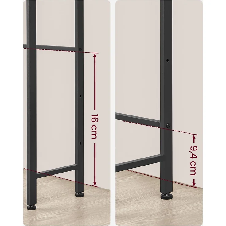 Vasagle Toilettenregal mit 3 offenen Ablagen, Holz | Stahl Greige-Schwarz, 63 x 25 x 165 cm – Bild 9