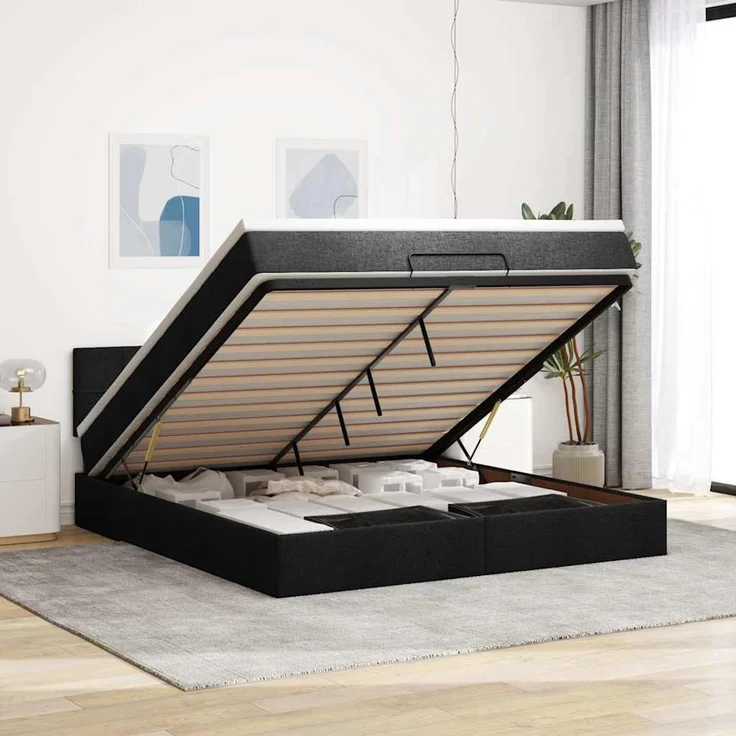 vidaXL Ottoman-Bett mit Matratze Schwarz 160x200 cm Stoff 3311472 – Bild 1