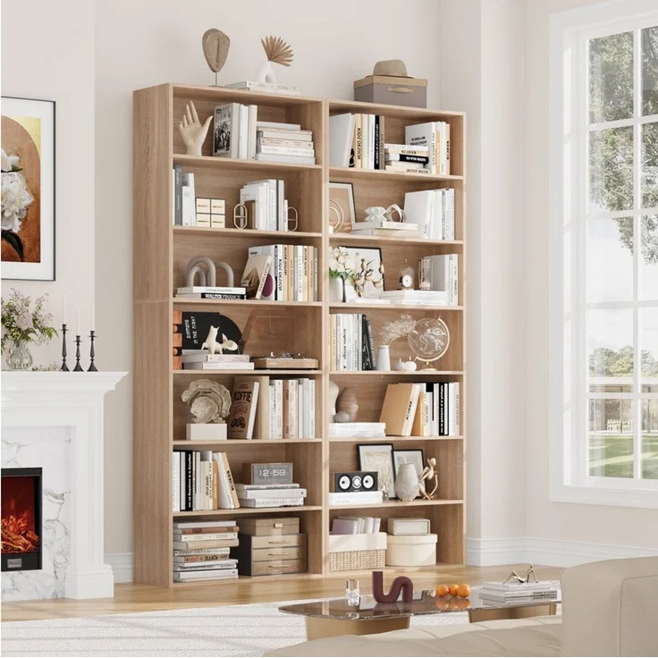 Homfa Bücherregal, 210cm Standregal, Bücherschrank mit 7 Fächern, eiche – Bild 2
