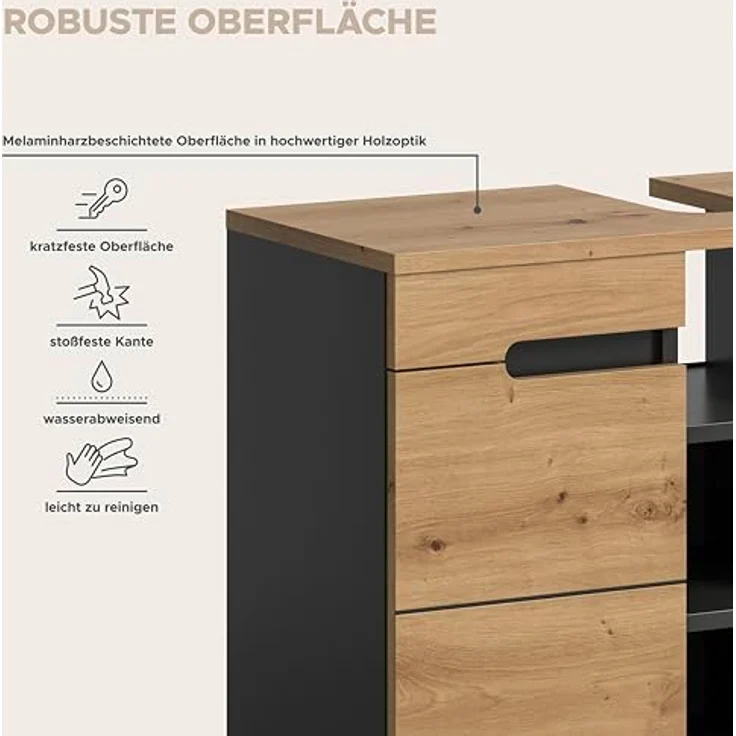 Xonox Canu Badkombination (B/H/T: 133x193x34 cm) in Basalt grau Nachbildung und Artisan Nachbildung – Bild 11