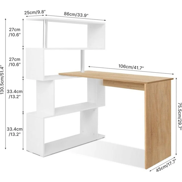 Mondeer Eckschreibtisch Schreibtisch, mit 360 Grad Drehbarem Bücherregal 157 x 45 x 130,5 cm – Bild 3