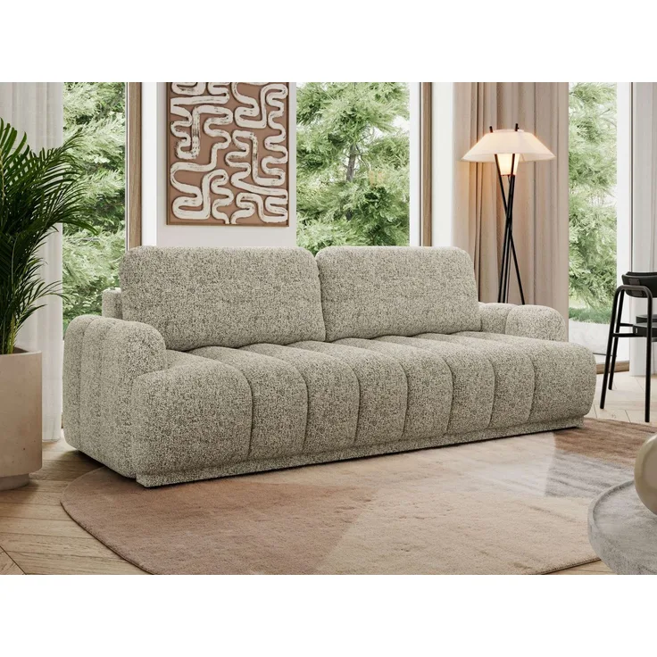Schlafsofa ACCORDO 3-Sitzer mit Schlaffunktion, DL-Mechanismus, Wellenfederung & Massivholz, freistehend rundum bezogen - Beige Strukture