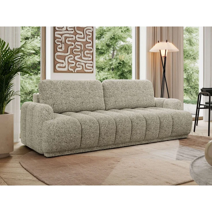 Schlafsofa ACCORDO 3-Sitzer mit Schlaffunktion, DL-Mechanismus, Wellenfederung & Massivholz, freistehend rundum bezogen - Beige Strukture – Bild 1
