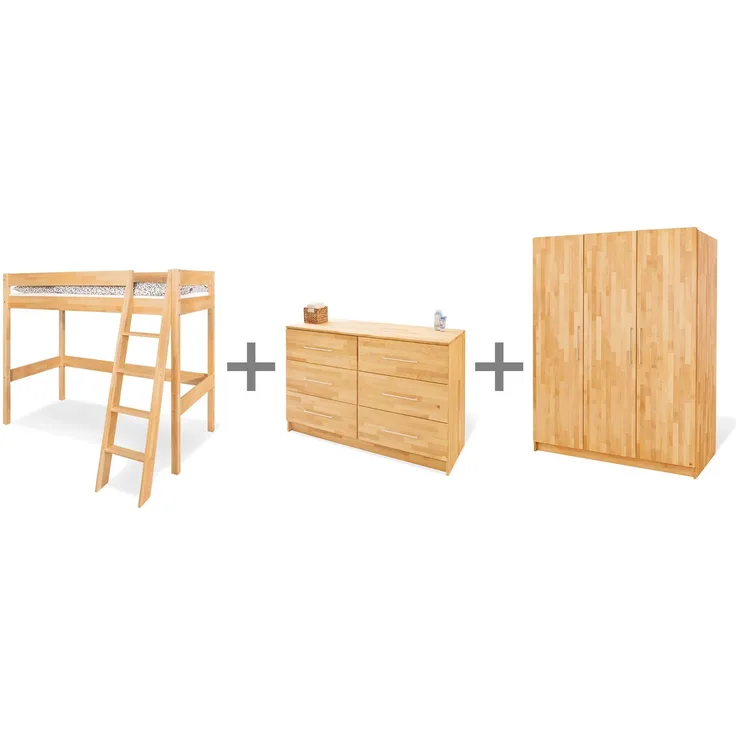 Pinolino Kinderzimmer Set Jugendzimmer 'Natura' extrabreit groß mit Hochbett, 3-tlg.