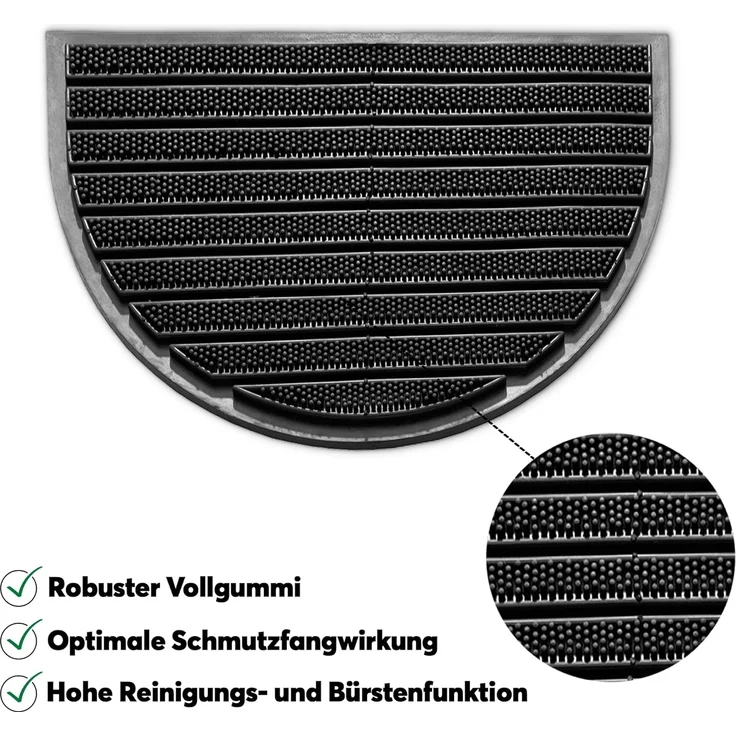 matches21 HOME & HOBBY Fußmatte Hartgummi Bürsten Fußmatte halbrund 40x60 cm schwarz, halbrund, Höhe: 10 mm, Wetterfeste Aussen-Bereich Türmatte als Outdoor Schmutzfangmatte – Bild 3