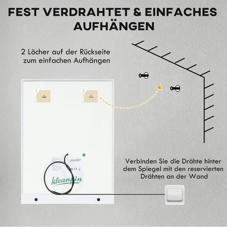 Badspiegel 70x50x2,7 cm mit LED-Beleuchtung, Antibeschlag-Funktion und Ablage – Bild 7