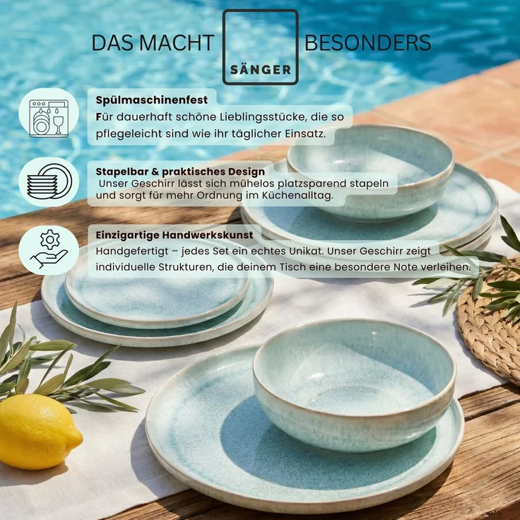 SÄNGER Steingut Geschirrset Paros, Tafelservice 12 teilig für 4 Personen – Bild 4