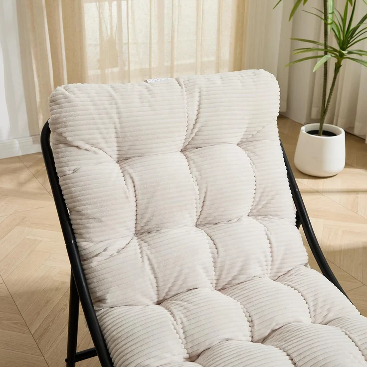 LVHOM Sessel mit Hocker, Gepolsterter Loungesessel aus Cord mit Metallgestell, ergonomischer Relaxsessel für Wohnzimmer und Schlafzimmer, Weiß – Bild 7