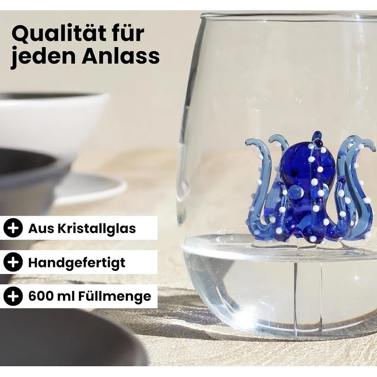 Winkee Glas Winkee - Handgemachtes Oktopus Glas, Kristall-Trinkglas, Dessertg – Bild 3