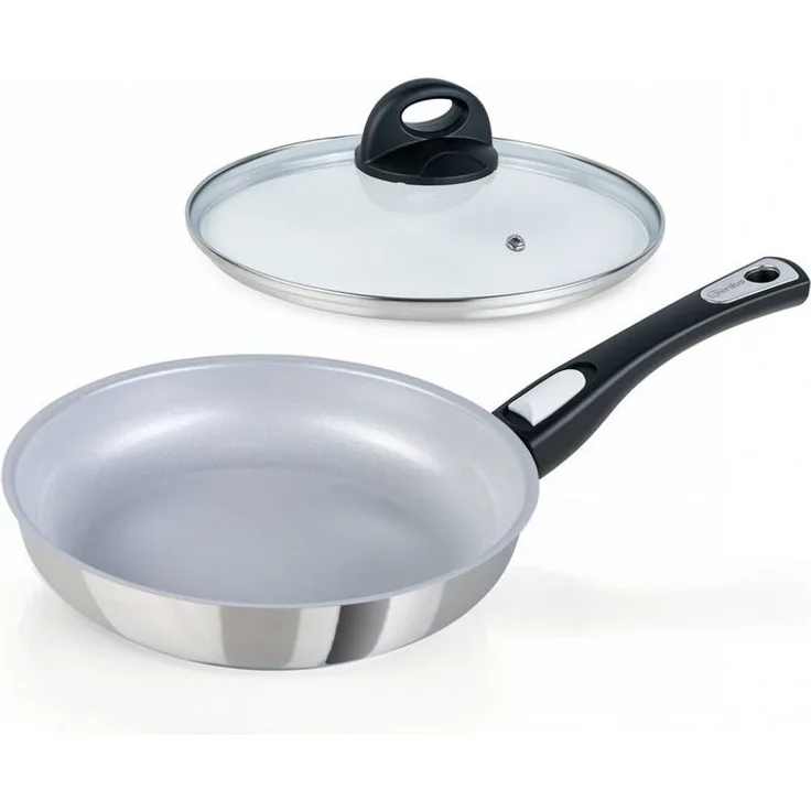 Genius Bratpfanne Cerafit Steel Pfanne 24 cm mit Antihaftbeschichtung Induktion, Edelstahl (1 Bratpfanne 1 Deckel)