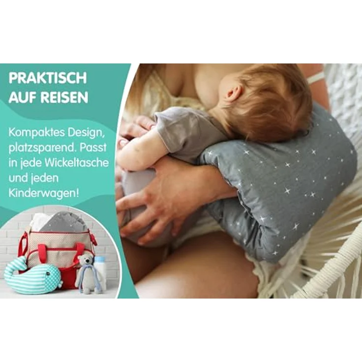 Stillkissen klein Breastfeeding und Nursing Pillow für unterwegs 20 cm - Stillmuff Armkissen und Lagerungskissen Baby Arm Still Kissen aus weicher Baumwolle Oeko-Tex Galaxie – Bild 5