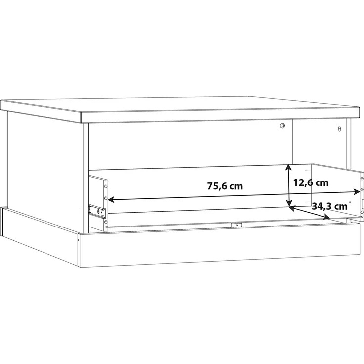 Forte KASZIMIRO Couchtisch 80 90, moderner, quadratischer Sofatisch mit großer Schublade,Wohnzimmer, Holzwerkstoff, Waterford Eiche Holzdekor/Schwarz, 85 cm breit x 43,4 cm hoch x 85 cm tief – Bild 6