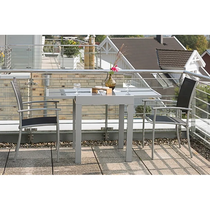 MERXX Balkonset Milano, 3-tlg, 2 Stapelsessel, Tisch 65(130)x65 cm, Alu/Textil