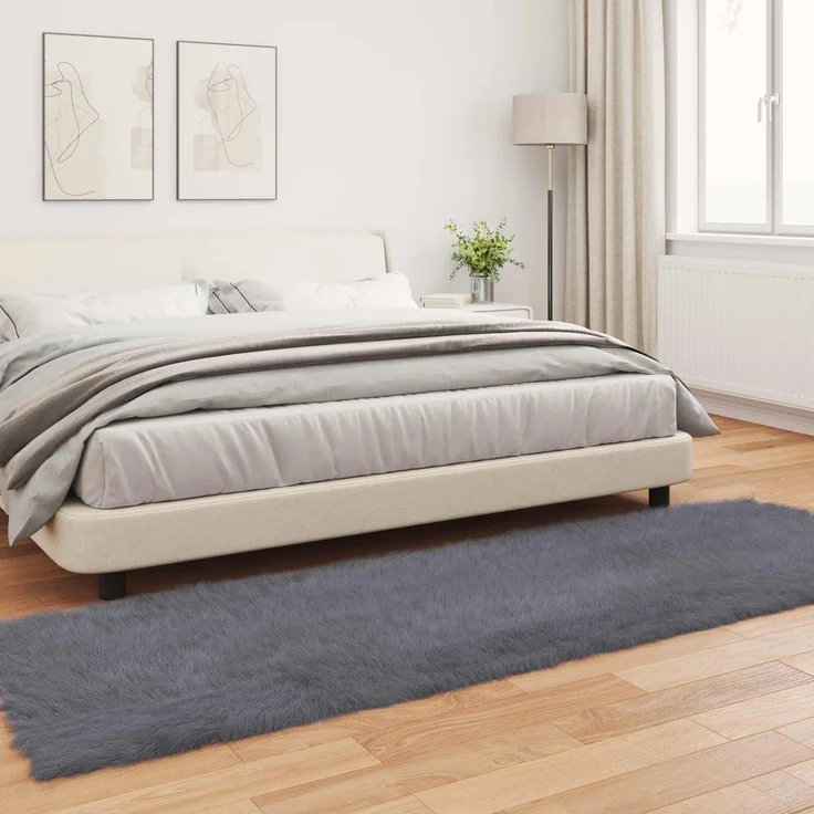 vidaXL Kunstschaffell Teppich Tafalla Anthrazit 80 x 250 cm Polyester 42021590 – Bild 3