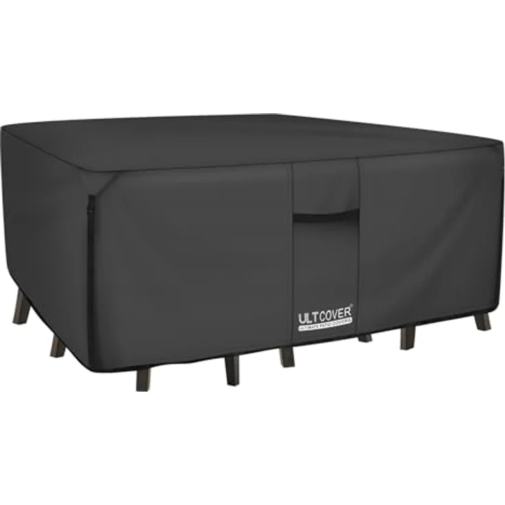 ULTCOVER 600D Abdeckung aus robustem Segeltuch, strapazierfähig, rechteckig, für Terrassentische und Stühle, wasserdicht, für den Außenbereich, Allzweck-Möbelabdeckungen, 281,9x188 cm, Schwarz – Bild 2
